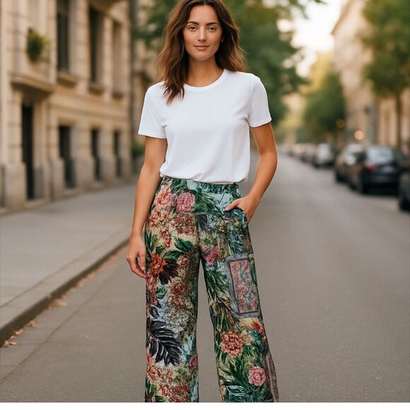 Paparazzi Tropical Leaf Print Pants - Picture 1 of 12